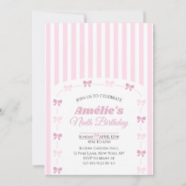 Pink Coquette Bow Ninth Birthday Party  招待状