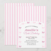 Pink Coquette Bow Ninth Birthday Party  招待状 (正面/裏面)