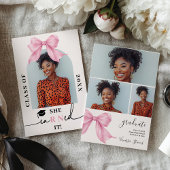 Pink Coquette Bow Nurse 4-Photo Graduation 招待状