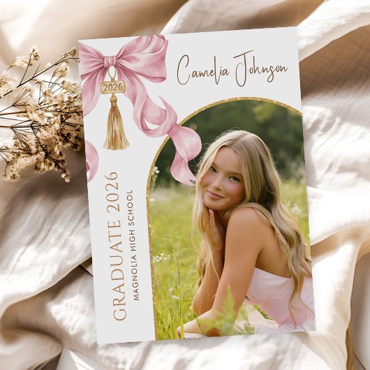 Pink Coquette Bow Photo 2026 Graduation Party 招待状