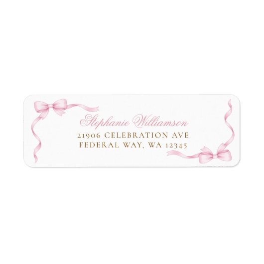 Pink Coquette Bow Return Address ラベル (正面)