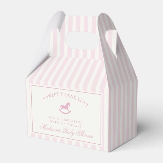 Pink Coquette Bow Rocking Horse Baby Shower フェイバーボックス (正面サイド)