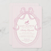 Pink Coquette Bow Rocking Horse Baby Shower 招待状 (正面/裏面)