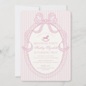 Pink Coquette Bow Rocking Horse Birthday 招待状 (正面)