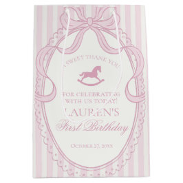 Pink Coquette Bow Rocking Horse Birthday Favors ミディアムペーパーバッグ
