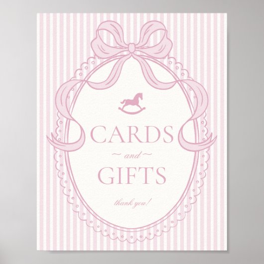 Pink Coquette Bow Rocking Horse Cards & Gifts ポスター (正面)