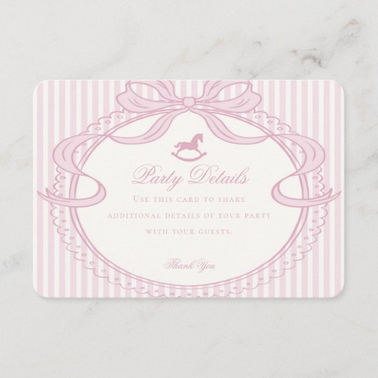 Pink Coquette Bow Rocking Horse Details エンクロージャーカード (正面)