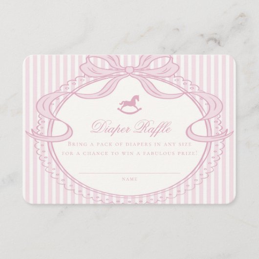 Pink Coquette Bow Rocking Horse Diaper Raffle Card エンクロージャーカード (正面)