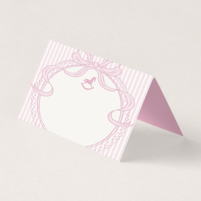 Pink Coquette Bow Rocking Horse Place Card (正面)