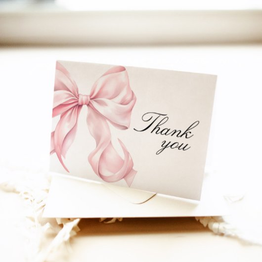 Pink Coquette Bow Shower Thank You Card サンキューカード