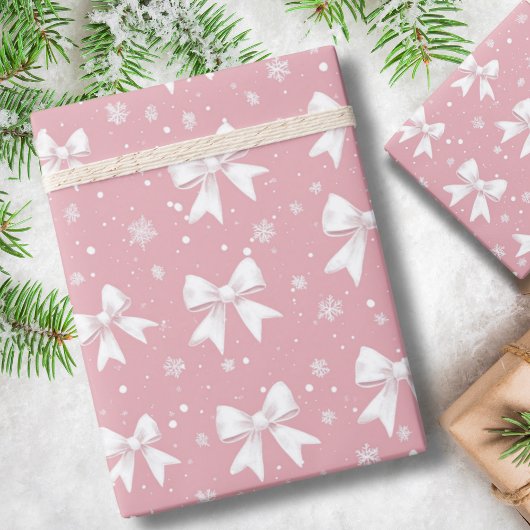 Pink Coquette Bow Snowflake Christmas ラッピングペーパー