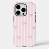 Pink Coquette Bow Stripes iPhone 16 Pro Case. Case-Mate iPhoneケース (裏面)