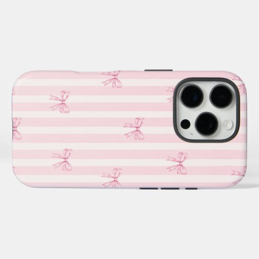 Pink Coquette Bow Stripes iPhone 16 Pro Case. Case-Mate iPhoneケース (裏面 (横))