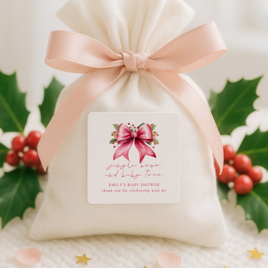 Pink Coquette Bow Thank You Christmas Baby Shower  スクエアシール