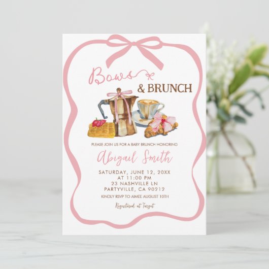 Pink coquette bows and brunch baby shower 招待状 (スタンド正面)