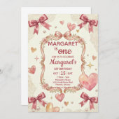 Pink Coquette Bows Birthday 招待状 (正面/裏面)