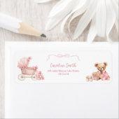 Pink Coquette Carriage Baby Shower Address Label ラベル (インサイチュ)