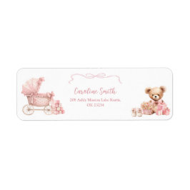 Pink Coquette Carriage Baby Shower Address Label ラベル