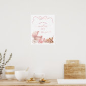 Pink Coquette Carriage Baby Shower Game Sign ポスター (キッチン)