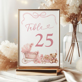 Pink Coquette Carriage Baby Shower Table Number テーブルナンバー