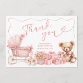 Pink Coquette Carriage Baby Shower Thank You Card エンクロージャーカード (正面)