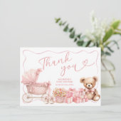 Pink Coquette Carriage Baby Shower Thank You Card エンクロージャーカード (スタンド正面)