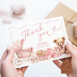 Pink Coquette Carriage Baby Shower Thank You Card エンクロージャーカード