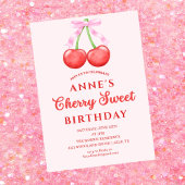 Pink Coquette Cherry on Top Baby Girl Shower  招待状