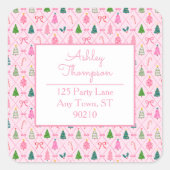 Pink Coquette Christmas スクエアシール (正面)