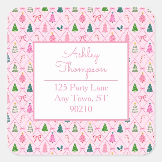 Pink Coquette Christmas スクエアシール (正面)