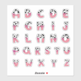 Pink Coquette Cow Print Alphabet Cowgirl Letters シール