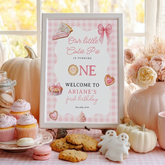 Pink Coquette Cutie Pie First Birthday Welcome ポスター