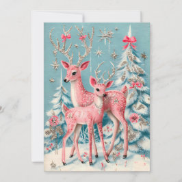 Pink Coquette Deer Vintage Christmas  カード