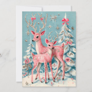 Pink Coquette Deer Vintage Christmas  カード
