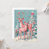 Pink Coquette Deer Vintage Christmas  カード (正面/裏面インサイチュ)