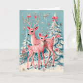 Pink Coquette Deer Vintage Christmas  カード (正面)