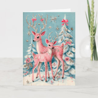 Pink Coquette Deer Vintage Christmas  カード