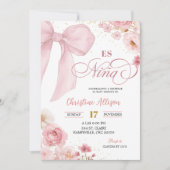 Pink coquette floral  Es Nina Spanish Baby Shower 招待状 (正面)