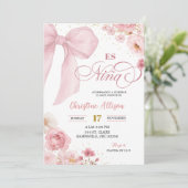 Pink coquette floral  Es Nina Spanish Baby Shower 招待状 (スタンド正面)