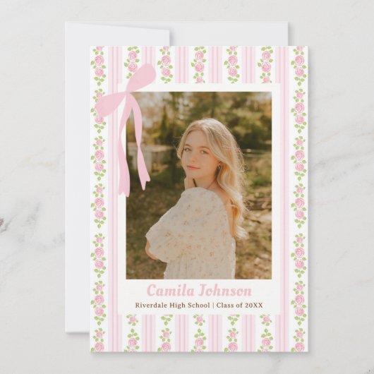Pink Coquette Floral Graduation Invitation 招待状 (正面)