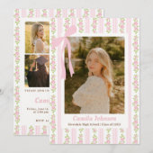 Pink Coquette Floral Graduation Invitation 招待状 (正面/裏面)