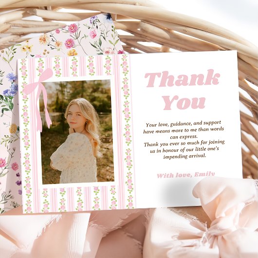Pink Coquette Floral Graduation Thank You Card サンキューカード