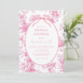 Pink Coquette Floral Toile Bridal Shower 招待状 (スタンド正面)