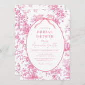 Pink Coquette Floral Toile Bridal Shower 招待状 (正面/裏面)