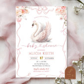 Pink Coquette Girl Crowned Swan Invitation 招待状
