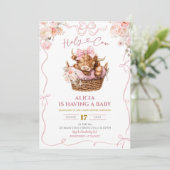 Pink Coquette Girl Highland Cow Baby Shower 招待状 (スタンド正面)