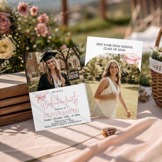 Pink Coquette Graduation Photo Invitation 招待状