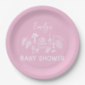 Pink coquette modern hand drawn baby shower ペーパープレート (正面)