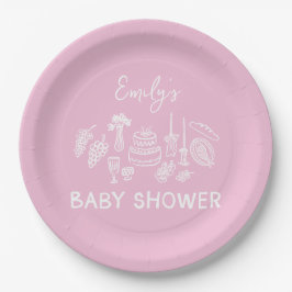 Pink coquette modern hand drawn baby shower ペーパープレート