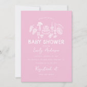 Pink coquette modern hand drawn baby shower 招待状 (正面)